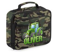 Personalised Tractor Lunch Cooler Bag, Boys Back to School Gifts, Custom Bags for Kids Who Love Tractors, Farmer Primary or Nuresery Girls Lunch Bags, Childs Lunch Box, 24cm x 20cm x 8cm, Camo