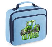 Personalised Tractor Lunch Cooler Bag, Boys Back to School Gifts, Custom Bags for Kids Who Love Tractors, Farmer Primary or Nuresery Girls Lunch Bags, Childs Lunch Box, 24cm x 20cm x 8cm, Sky Blue