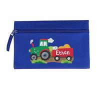 Personalised Tractor Pencil Case for Kids, Blue Nylon, School Gift | Blue nylon tractor pencil case personalised with a name up to 12 characters. Zip fastening. Stationery not included.