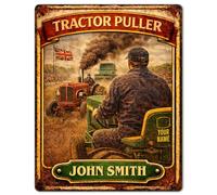 Personalised Tractor Pull Metal Wall Sign, Custom Farming Plaque, Retro Farm Shed Sign, Vintage Farmer Birthday Father's Day Gift - HBS80