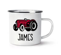 Personalised Tractor Red Enamel Mug Cup