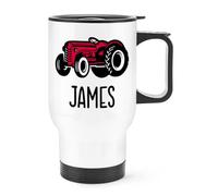 Personalised Tractor Red Travel Mug Cup with Handle