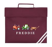 Personalised Tractors Book Bag Custom Boys Red Green Farming Design Back to School Nursery Infant Reception Reading Folder, One Size, Maroon