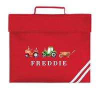 Personalised Tractors Book Bag Custom Boys Red Green Farming Design Back to School Nursery Infant Reception Reading Folder, One Size, Red