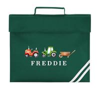 Personalised Tractors Book Bag Custom Boys Red Green Farming Design Back to School Nursery Infant Reception Reading Folder, One Size, Bottle