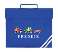 Personalised Tractors Book Bag Custom Boys Red Green Farming Design Back to School Nursery Infant Reception Reading Folder, One Size, Royal