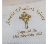 Personalised Traditional Christening/Baptism Shawl, White Embroidered Baptism Blanket with Custom Cross Design and Date