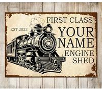 PERSONALISED Train Engine Shed Steam Locomotive Enthusiast Motor Railways Rails Travel Customized Classic Wall Sign Decor Metal Plaque