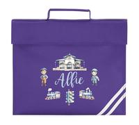 Personalised Trains Book Bag for Boys Custom Name Railway Station Design for Back to School Primary Reception Kids Gift, One Size, Purple