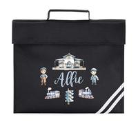 Personalised Trains Book Bag for Boys Custom Name Railway Station Design for Back to School Primary Reception Kids Gift, One Size, Black