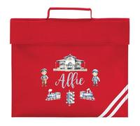 Personalised Trains Book Bag for Boys Custom Name Railway Station Design for Back to School Primary Reception Kids Gift, One Size, Red