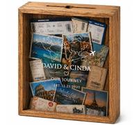 Personalised Travel Keepsake Box, Custom Travel Memory Box Display Frame for Tickets, Boarding Passes, Photos & Postcards, Dark Brown Shadow Box Gift for Couples, Families and Travel Lovers