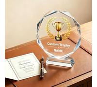 Personalised Trophy Cup, Personalised Glass Awards Trophies, Custom Crystal Engraved Plaques Golf Football Trophies Retirement Employee Volunteer Teacher Coach Appreciation Gifts (Classic Octagon)