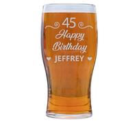 Personalised Tulip Birthday Pint Glass - Custom Engraved Beer Glass with “Happy Birthday” Design | Unique Gift for Him, Dad,Friends | Ideal for Celebrations, Milestone Birthdays,Parties or Pub Nights