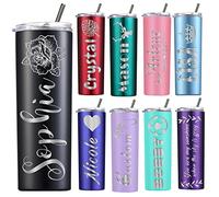 Personalised Tumbler with Straw Lid Custom Coffee Cup with Name Logo Personalised Insulated Tumblers for Hot Cold Drinks Birthday Christmas Valentine's Gifts for Women Her Him (Stainless Steel, 20oz)