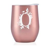 Personalised Tumblers with Lids for Women, Monogrammed Coffee Cup with Initial O, Gifts for Her, Girls, Friends, Mum, Bridesmaids, Sisters, Rose Gold