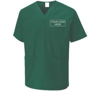 Personalised Tunic Srub Customise Embroidered Unisex Scrubs Tunic, Health Care Hospital, Medical Uniform Women/Men Nurse Uniform, Workwear Doctor Nurse Dress, V Neck Line Regular Fit Top Bottle Green