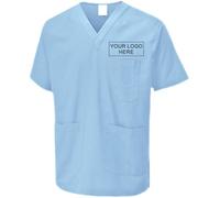 Personalised Tunic Srub Customise Embroidered Unisex Scrubs Tunic, Health Care Hospital, Medical Uniform Women/Men Nurse Uniform, Workwear Doctor Nurse Dress, V Neck Line Regular Fit Top Sky