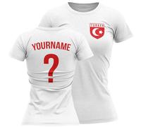 Personalised Turkey Badge Womens T Shirt Name and Number Tee Türkiye Football Turkish Nation Top, M, White