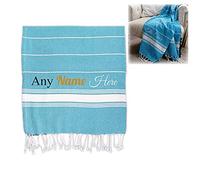 Personalised Turkish Style Cotton Light Blue Towel, Personalise with Any Name in Any Colour