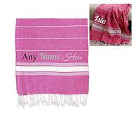 Personalised Turkish Style Cotton Pink Towel, Personalise with Any Name in Any Colour