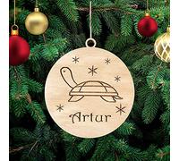 Personalised Turtle Christmas Decoration with Turtle's Name, Wooden Christmas Tree Ornament, Engraved Pet Name Christmas Bauble Gift Card Insert for Family and Friends