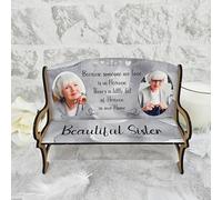 Personalised Two Photo In Loving Memory Memorial Bench Plaque with In Heaven Quote - Custom Two Names & Photos - MDF Remembrance Keepsake Ornament (Silver)