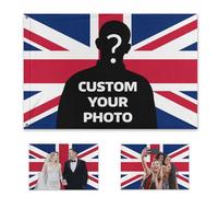 Personalised UK Flag Personalized Design Your Photo - Single sided double sided printing -2X3FT/2.5X4FT/3X5FT/4X6FT, Fun Design Suitable For Decorating Musicals, Shops, Clubs, Bedrooms, Parties