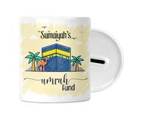 Personalised - Umrah Fund Jar - Camel, Palm Tree, Kaaba Design - Money Saving Box - Islamic Gift for Men or Woman - Eid Ramadan Muslim - Kids Boys or Girls
