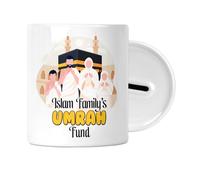 Personalised - Umrah Fund Jar - Money Saving Box - Islamic Gift for Men or Woman - Eid Ramadan Muslim - Kids Boys or Girls - Add Family Name or Single Name