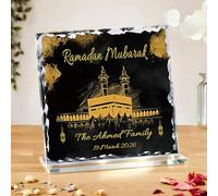 Personalised Umrah Mubarak Gift for Family, Ramadan Mubarak Personalised Gifts, Light up Eid mubarak Acrylic Decoration, Ramadan, Islamic Gifts, Custom Any Name and Date, Gold Foil Design Home Decor