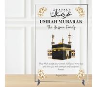 Personalised Umrah Mubarak Plaque for Families - May Allah Accept Your Umrah Design with Kaaba & Floral Decor for Religious Keepsakes (No Background, Acrylic - A4)