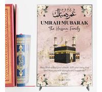 Personalised Umrah Mubarak Plaque for Families - May Allah Accept Your Umrah Design with Kaaba & Floral Decor for Religious Keepsakes (Pink, Acrylic - A5)