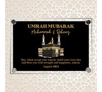 Personalised Umrah Mubarak Plaque for Family with Custom Names - May Allah Accept Your Umrah Design with Kaaba for Spiritual Keepsakes & Religious Gifts (Black, Acrylic - A5)
