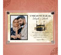 Personalised Umrah Mubarak Plaque for Family with Custom Photo & Names - May Allah Accept Your Umrah Design with Kaaba for Spiritual Keepsakes & Religious Gifts (Gold, Acrylic - A4)
