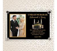 Personalised Umrah Mubarak Plaque for Family with Custom Photo & Names - May Allah Accept Your Umrah Design with Kaaba for Spiritual Keepsakes & Religious Gifts (Black, Acrylic - A4)