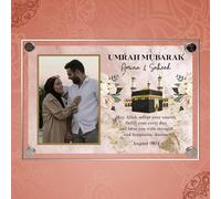 Personalised Umrah Mubarak Plaque for Family with Custom Photo & Names - May Allah Accept Your Umrah Design with Kaaba for Spiritual Keepsakes & Religious Gifts (Pink, Acrylic - A5)