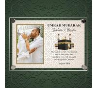 Personalised Umrah Mubarak Plaque for Family with Custom Photo & Names - May Allah Accept Your Umrah Design with Kaaba for Spiritual Keepsakes & Religious Gifts (Beige, Acrylic - A4)