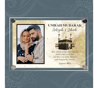 Personalised Umrah Mubarak Plaque for Family with Custom Photo & Names - May Allah Accept Your Umrah Design with Kaaba for Spiritual Keepsakes & Religious Gifts (Gold, Acrylic - A5)