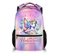 Personalised Unicorn Backpack for Girls - 17 Inch School Rucksack with Name, Lightweight Pink Bookbag for Teens & Kids (Ages 6-14)