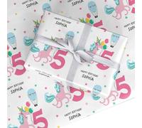 Personalised Unicorn Birthday Wrapping Paper - Gift Wrap with Custom Name & Age Unicorn Design - For Girls, Kids Parties - by Dyefor - Small Roll (50cm x 2.2m)