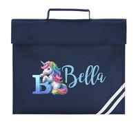 Personalised Unicorn Bookbag Name and Initial Girls Book Bag Back to School Nursery Reception Infants, One Size, Navy