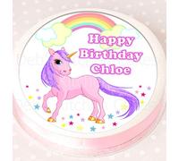 Personalised Unicorn Cake Topper - Edible Icing - 7.5" Round - Rainbow Unicorn