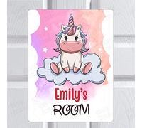 Personalised UNICORN Door Sign - Pink Cloud Cute Girly Design - Plaque - Girls Kids Gift - Bedroom Decor Gaming Room or Playroom