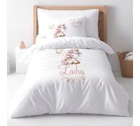 Personalised Unicorn Duvet Cover Set with Pillowcase, Custom Name Magical Rainbow Bedding, Girl's Pink Nursery Bedroom Decor, Single or Junior Size, Microfiber