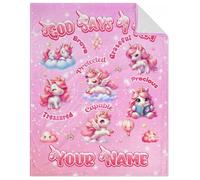 Personalised Unicorn Fleece Blanket for Girls - "God Says I Am" Inspirational Kids Gift - Soft Plush Throw for Couch & Office - Custom Name Option