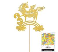 Personalised Unicorn Glitter Cake Topper- Gold Any Custom Age & Name Glitter Cake Decoration and Sprinkles - Happy Birthday Decorations - Personalised Toppers for Cakes by Cakeshop