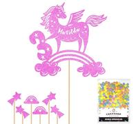 Personalised Unicorn Glitter Cake Topper- Light Pink Any Custom Age & Name Glitter Cake Decoration and Sprinkles - Happy Birthday Decorations - Personalised Toppers for Cakes by Cakeshop