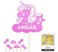 Personalised Unicorn Glitter Cake Topper- Light Pink Any Custom Age & Name Glitter Cake Decoration and Sprinkles - Happy Birthday Decorations - Personalised Toppers for Cakes by Cakeshop