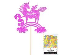 Personalised Unicorn Glitter Cake Topper- Pink Any Custom Age & Name Glitter Cake Decoration and Sprinkles - Happy Birthday Decorations - Personalised Toppers for Cakes by Cakeshop